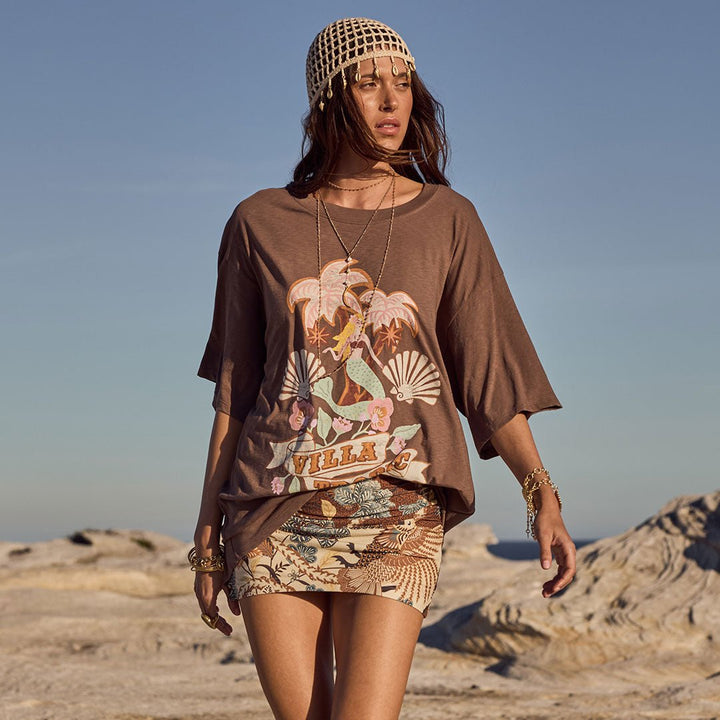 Spell Villa Tropic Oversized Biker Tee - Coffee - Meadow Collectiveoversized tee