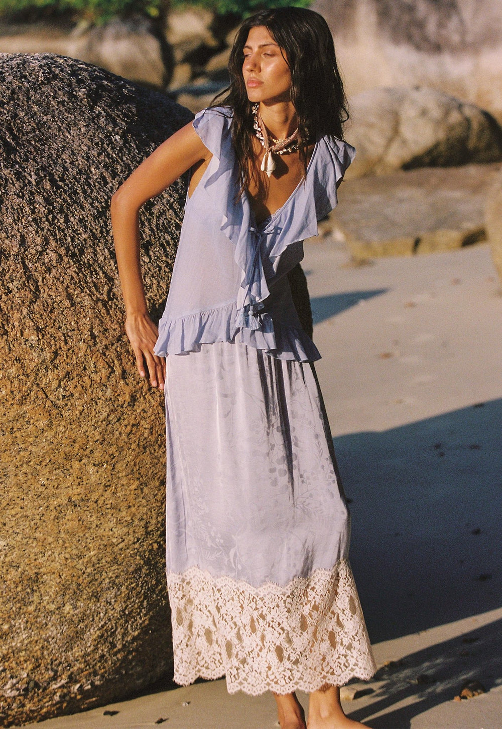 Spell Viola Lace Trim Midi Skirt - Lagoon - Meadow CollectiveSkirts
