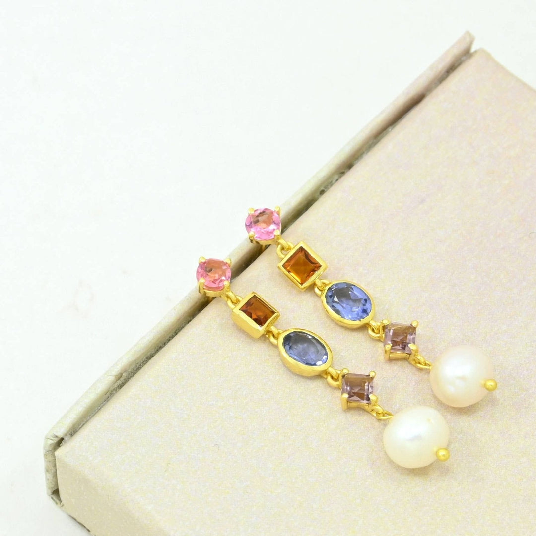 Stella Earring Gold Plated - Pearl, Tanzanite &amp; Tourmaline - Meadow Collectiveearrings