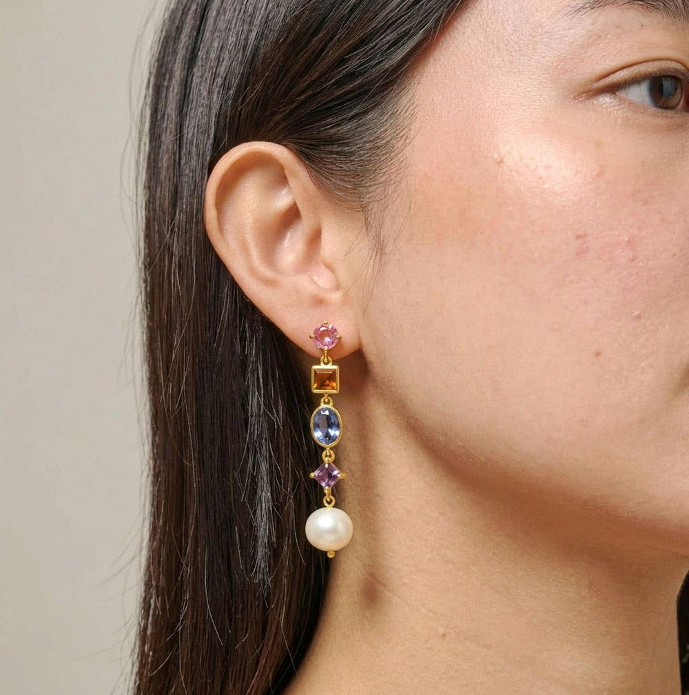 Stella Earring Gold Plated - Pearl, Tanzanite & Tourmaline - Meadow Collectiveearrings