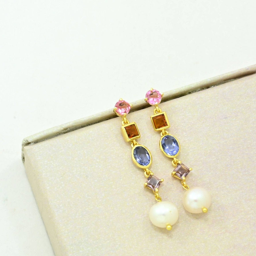 Stella Earring Gold Plated - Pearl, Tanzanite &amp; Tourmaline - Meadow Collectiveearrings