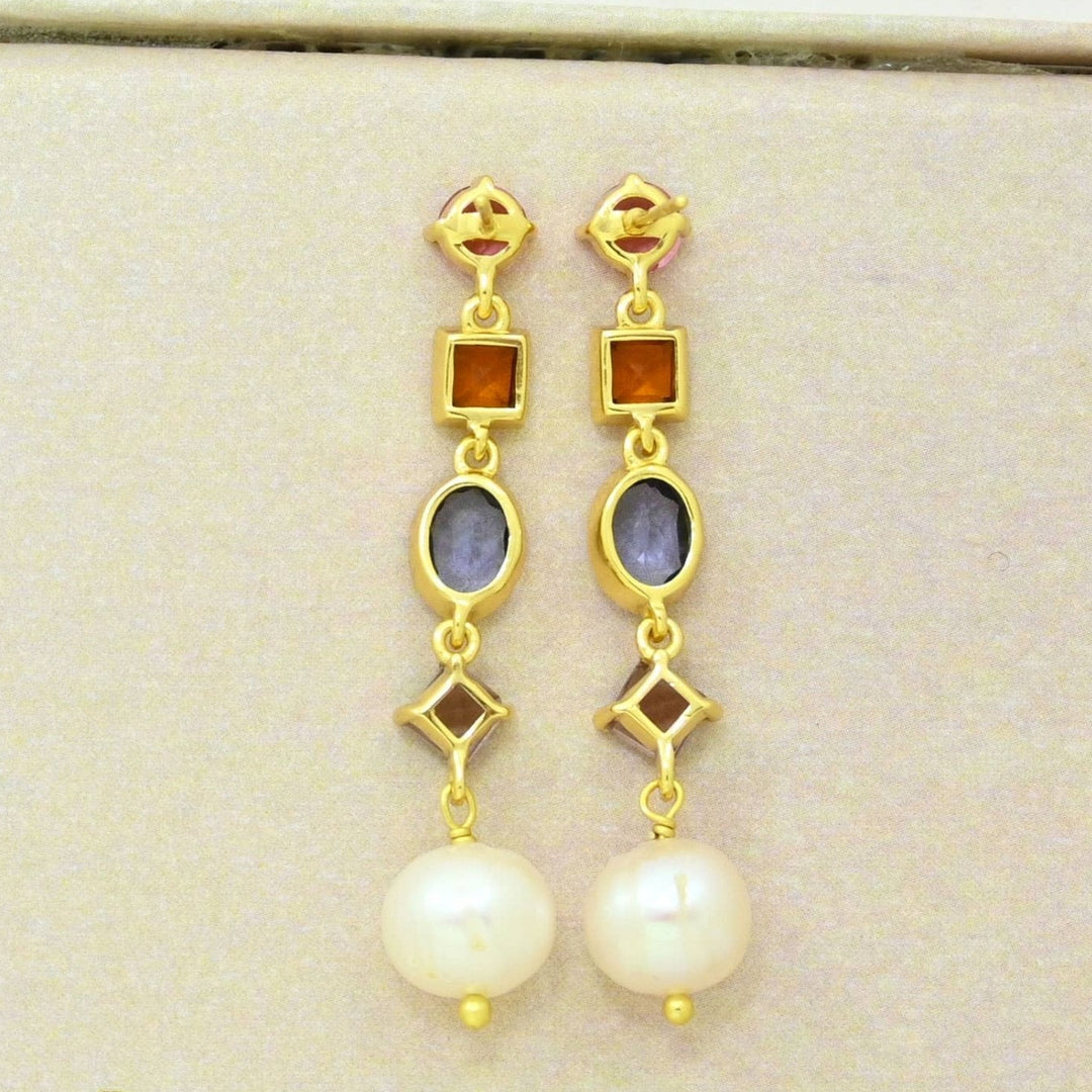 Stella Earring Gold Plated - Pearl, Tanzanite &amp; Tourmaline - Meadow Collectiveearrings