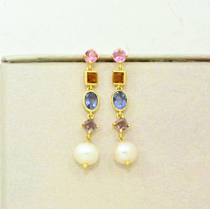 Stella Earring Gold Plated - Pearl, Tanzanite &amp; Tourmaline - Meadow Collectiveearrings