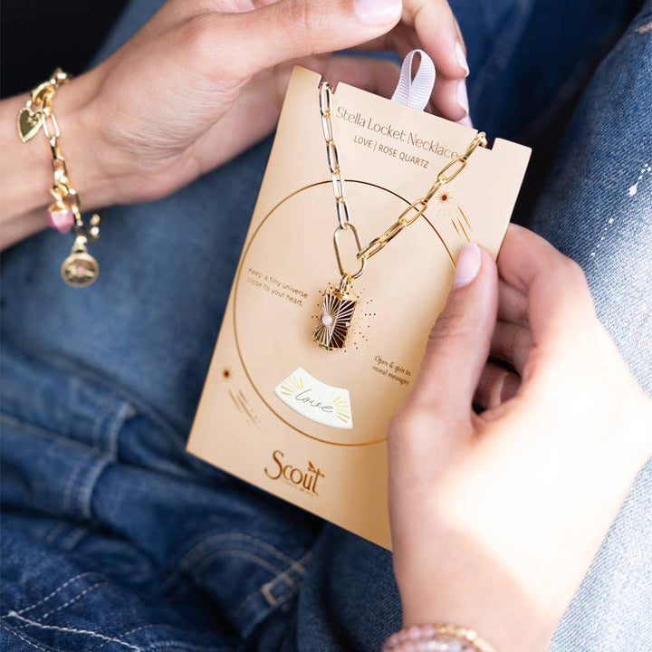 Stella Locket Necklace - Love/Rose Quartz/Gold - Meadow CollectiveNecklace