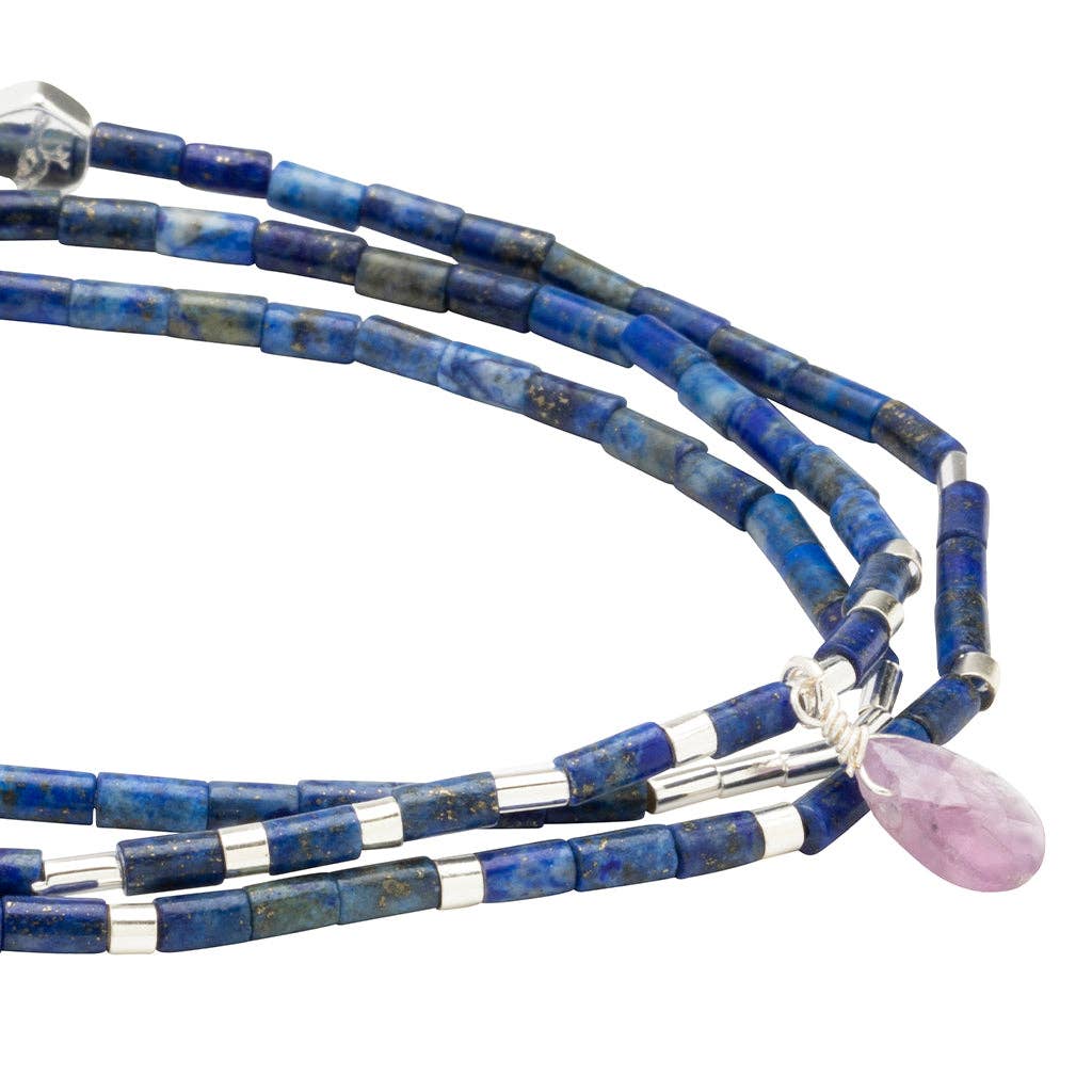 Teardrop Stone Wrap Lapis/Amethyst/Silver - Stone of Clarity - Meadow CollectiveNecklace