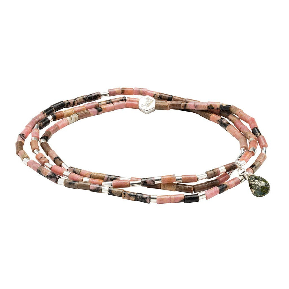 Teardrop Stone Wrap Rhodonite/Pyrite/Silver - Healing - Meadow Collectivebracelet