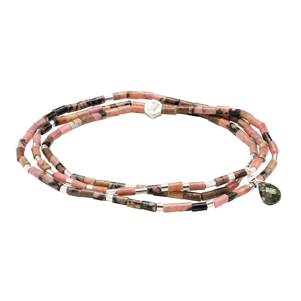Teardrop Stone Wrap Rhodonite/Pyrite/Silver - Healing - Meadow Collectivebracelet