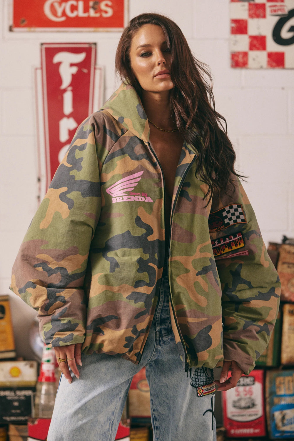 The Be Kind Bomber Jacket - Camo - Meadow Collectivepuffer jacket