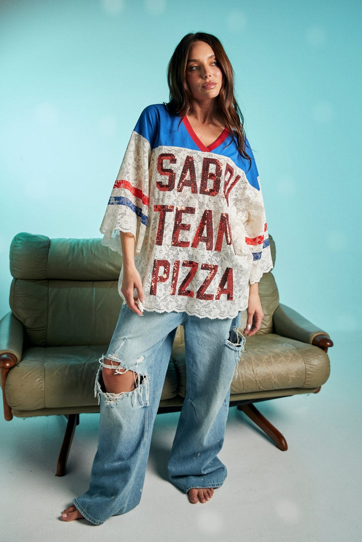 The Team Pizza Lace Jersey - Blue/White - Meadow Collectiveoversized tee