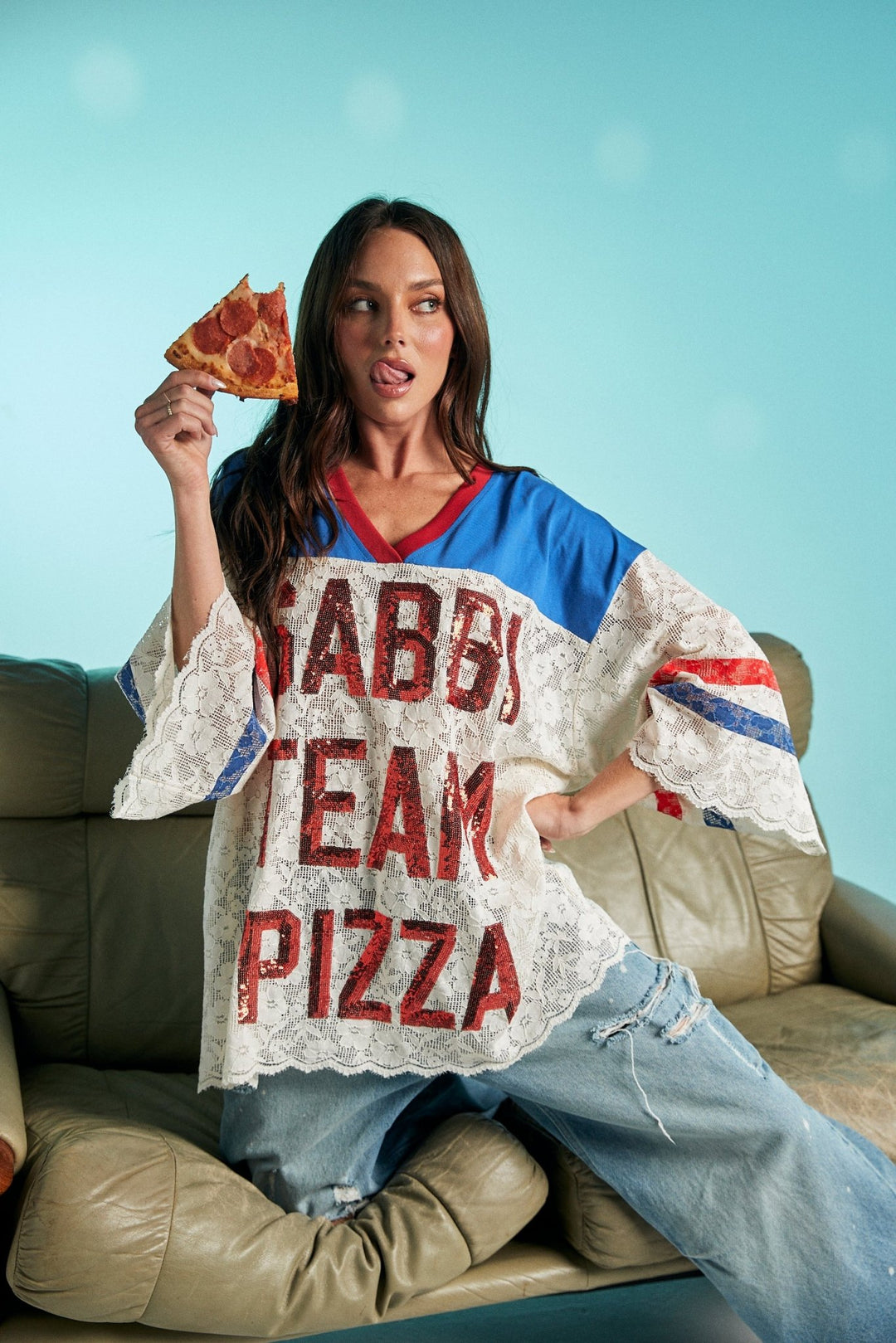 The Team Pizza Lace Jersey - Blue/White - Meadow Collectiveoversized tee