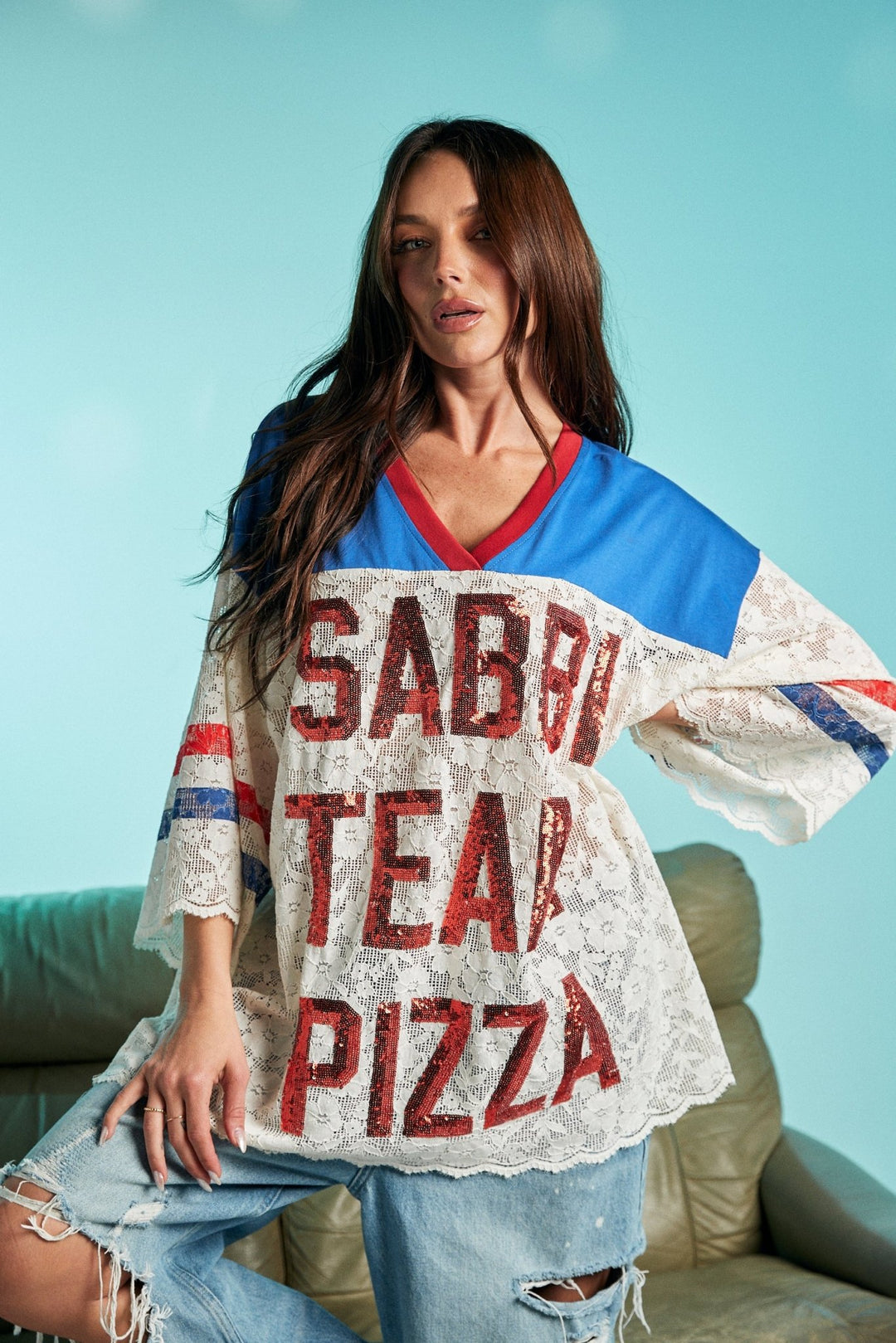 The Team Pizza Lace Jersey - Blue/White - Meadow Collectiveoversized tee