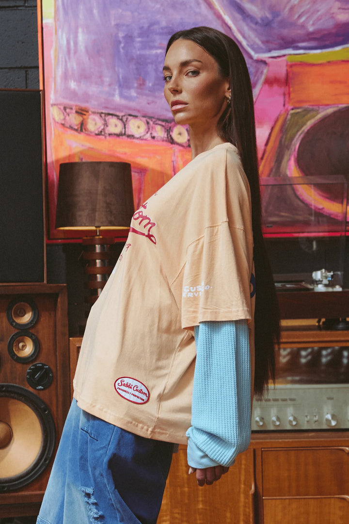 Sabbi Long Sleeve Custom Tee- Apricot