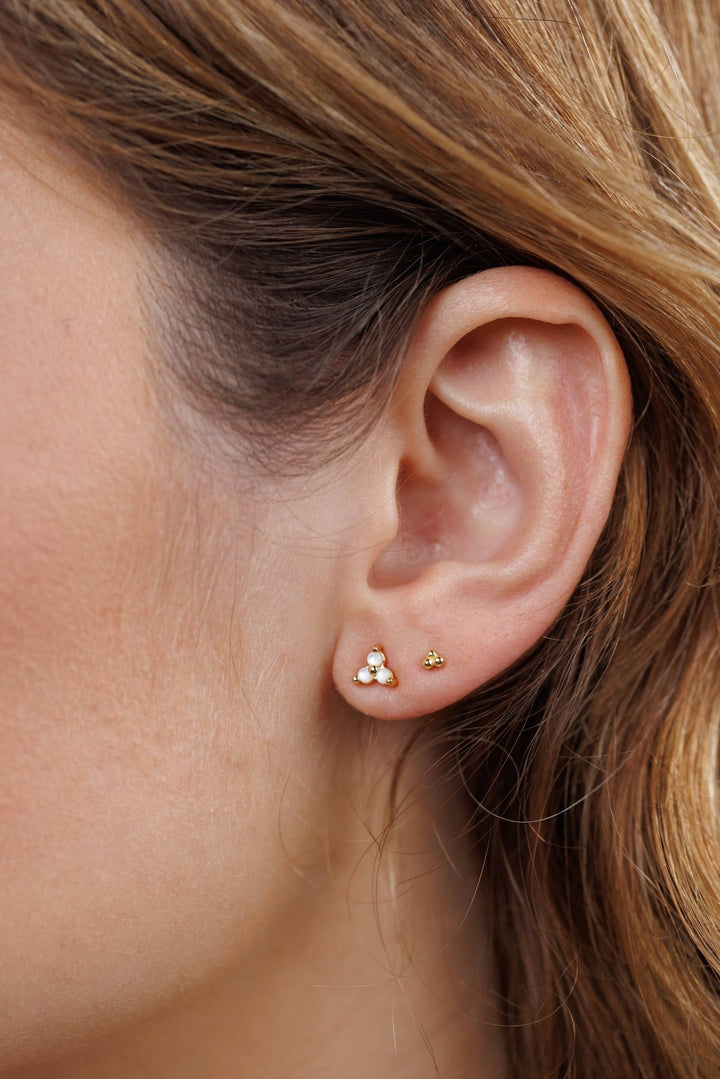 Trio Cluster Gold Earrings - Pearl - Meadow Collectivestud earrings