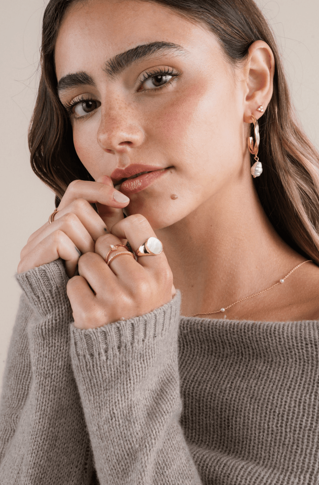 Trio Cluster Gold Earrings - Pearl - Meadow Collectivestud earrings
