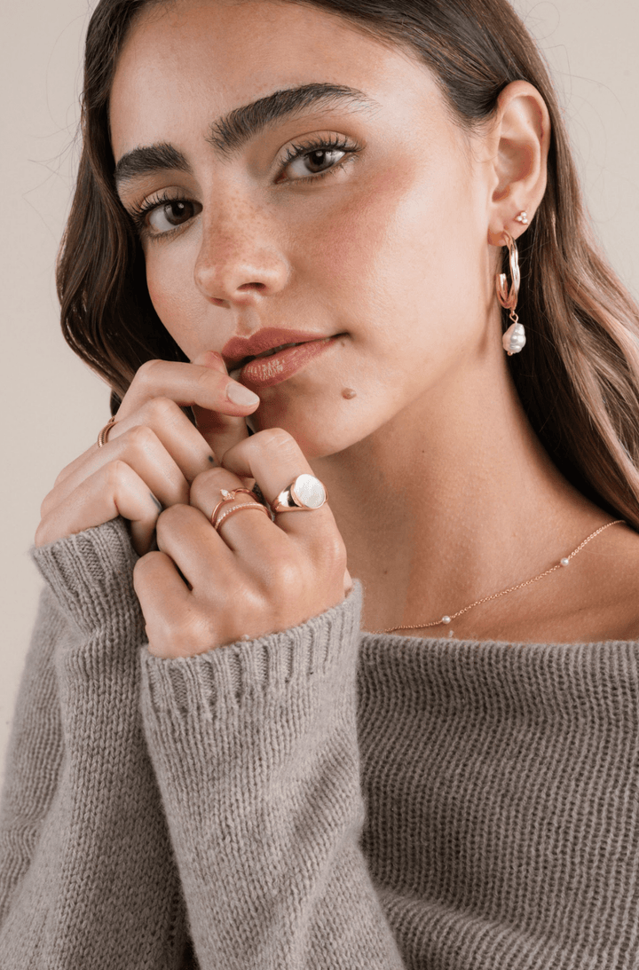 Trio Cluster Gold Earrings - Pearl - Meadow Collectivestud earrings