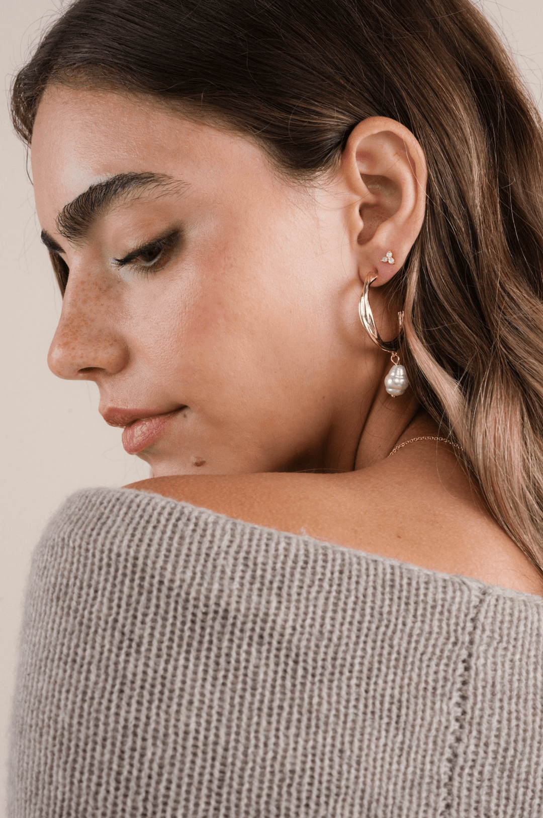 Trio Cluster Gold Earrings - Pearl - Meadow Collectivestud earrings