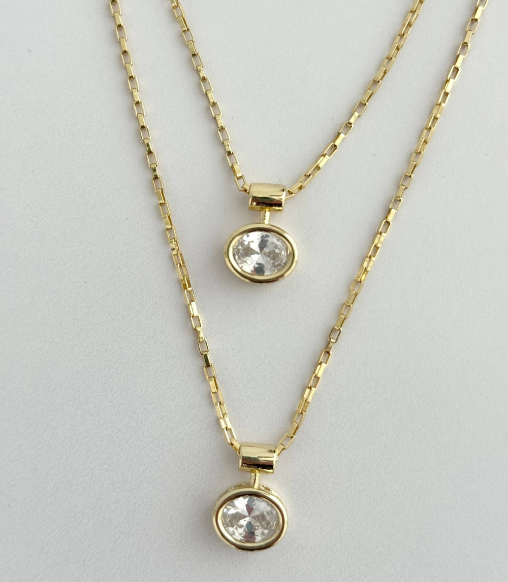 Vera Necklace - 14K Gold Filled Square Link & Oval CZ Pendant - Meadow CollectiveNecklace
