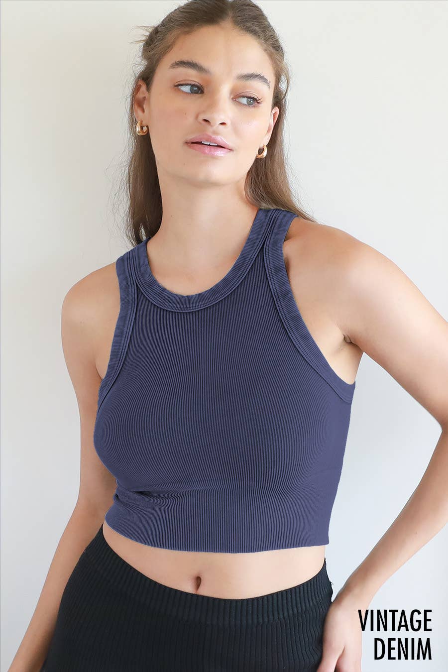 Vintage Ribbed High Neck Crop Top - Four Colors - Meadow Collective