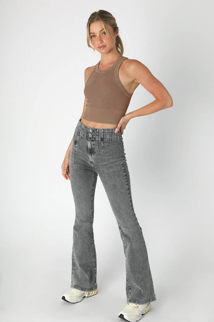 Vintage Ribbed High Neck Crop Top - Four Colors - Meadow Collective