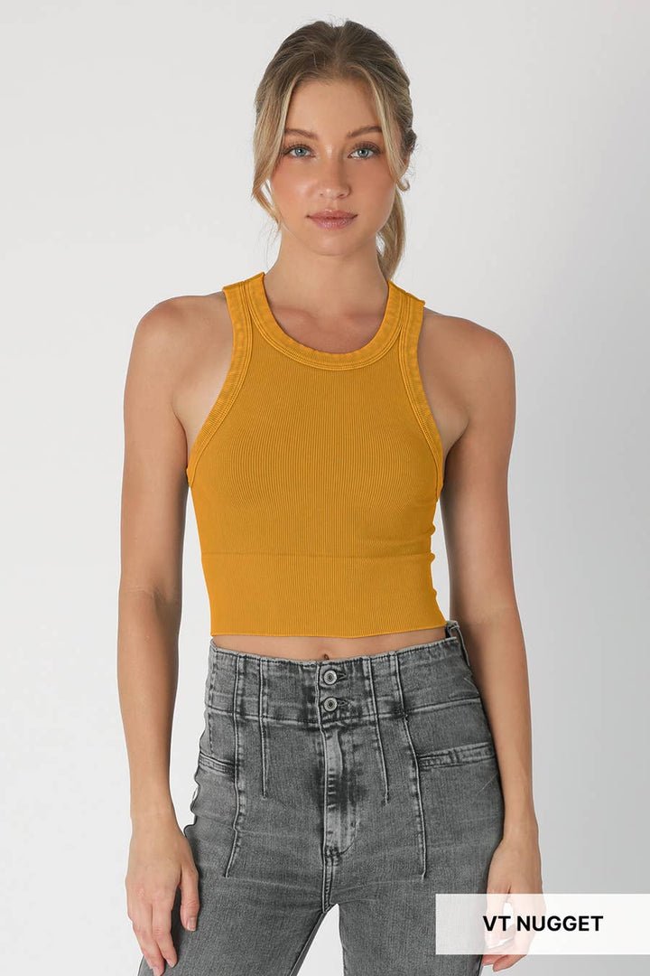 Vintage Ribbed High Neck Crop Top - Four Colors - Meadow Collective