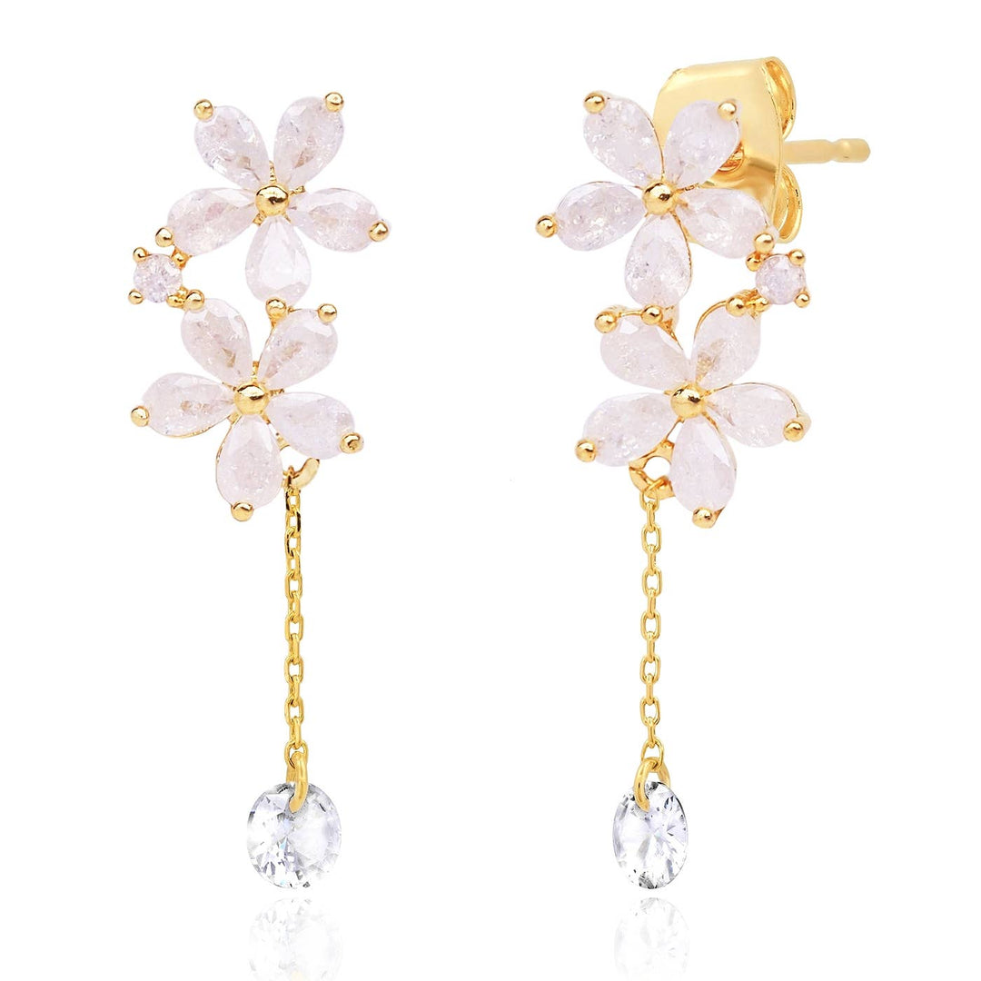 White Stone Flowers With Hanging CZ Studs - Meadow Collectiveearrings