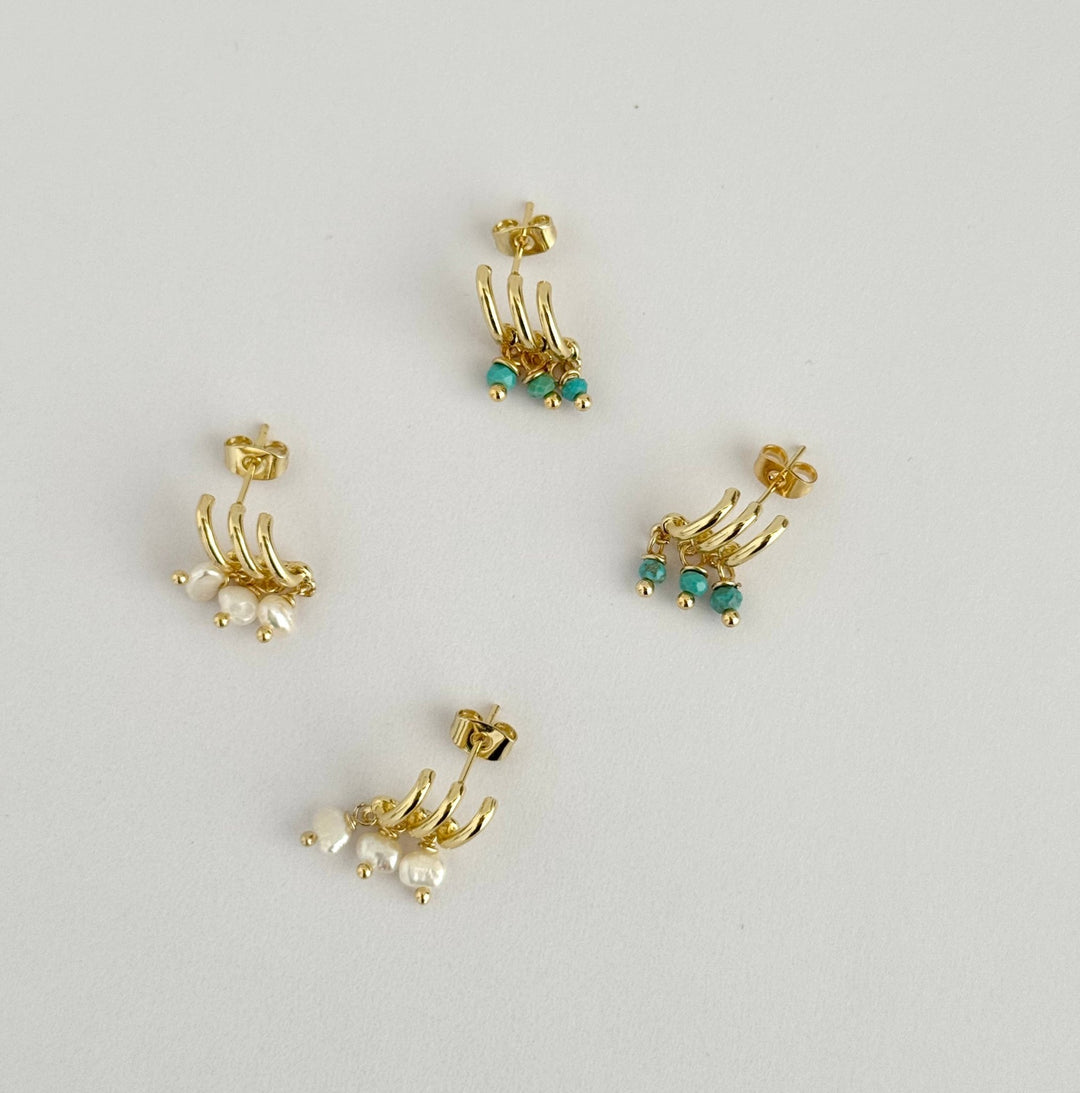 Zelie 14K Gold Filled Triple Stud Earrings – Turquoise &amp; Pearl - Meadow Collectiveearrings