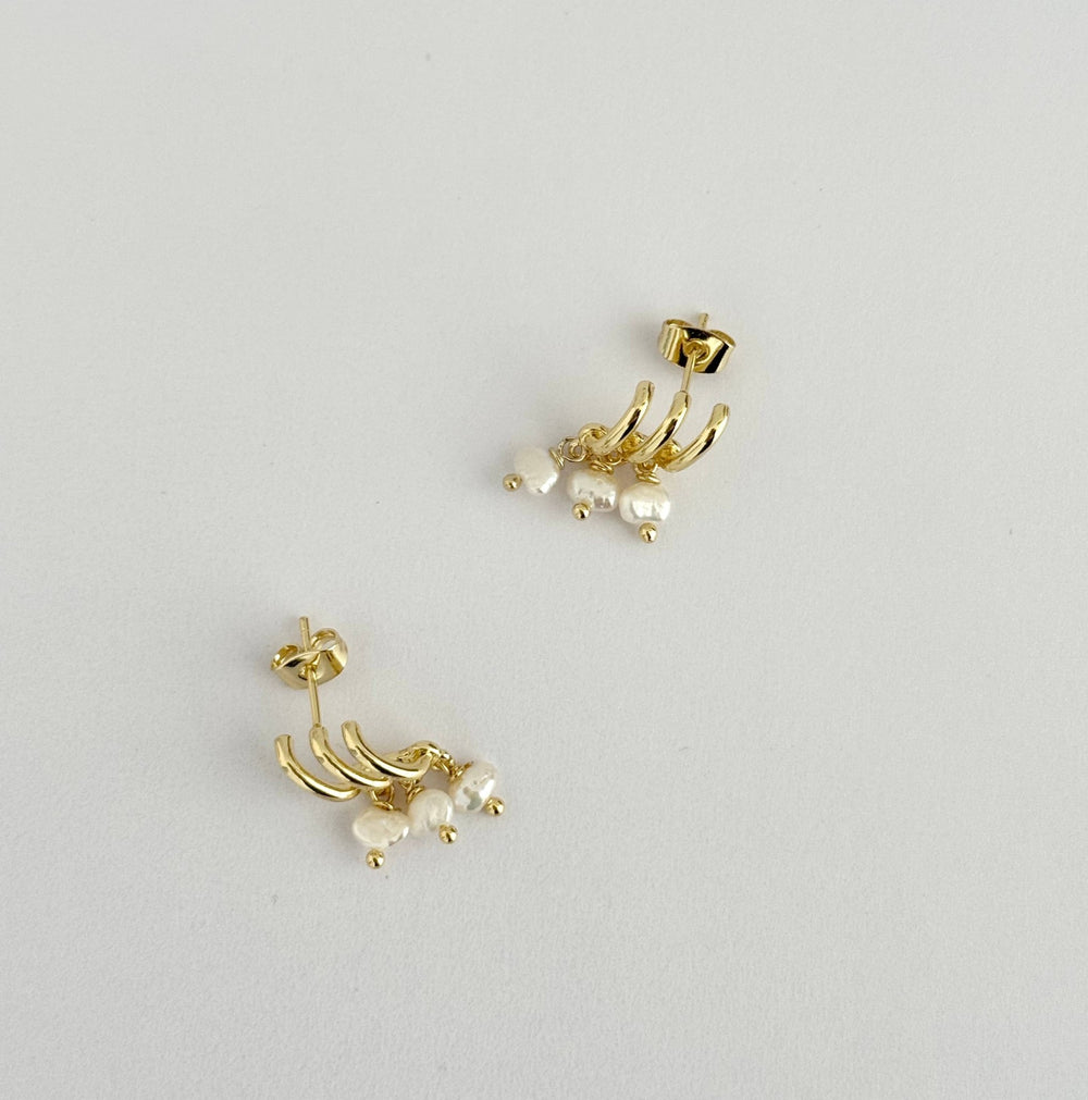 Zelie 14K Gold Filled Triple Stud Earrings – Turquoise & Pearl - Meadow Collectiveearrings