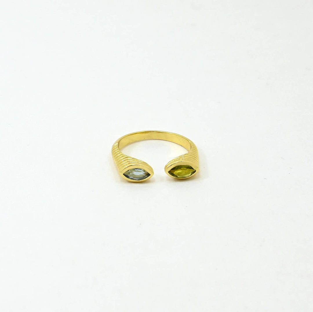 Zuri Ring Gold Plated - Iolite & Green Tourmaline - Meadow Collectivering